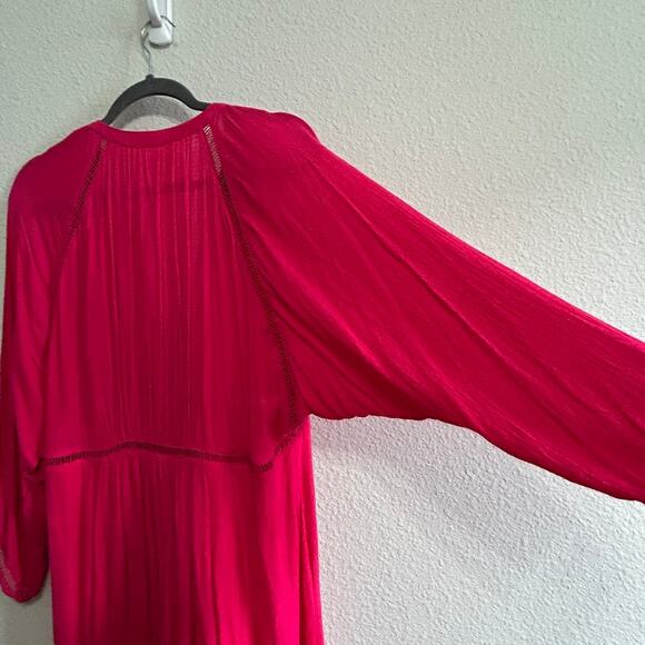 Free People Go Lightly V-Neck Swing Dress Medium Hot Pink Boho Soft Grunge Chic - Picture 11 of 13